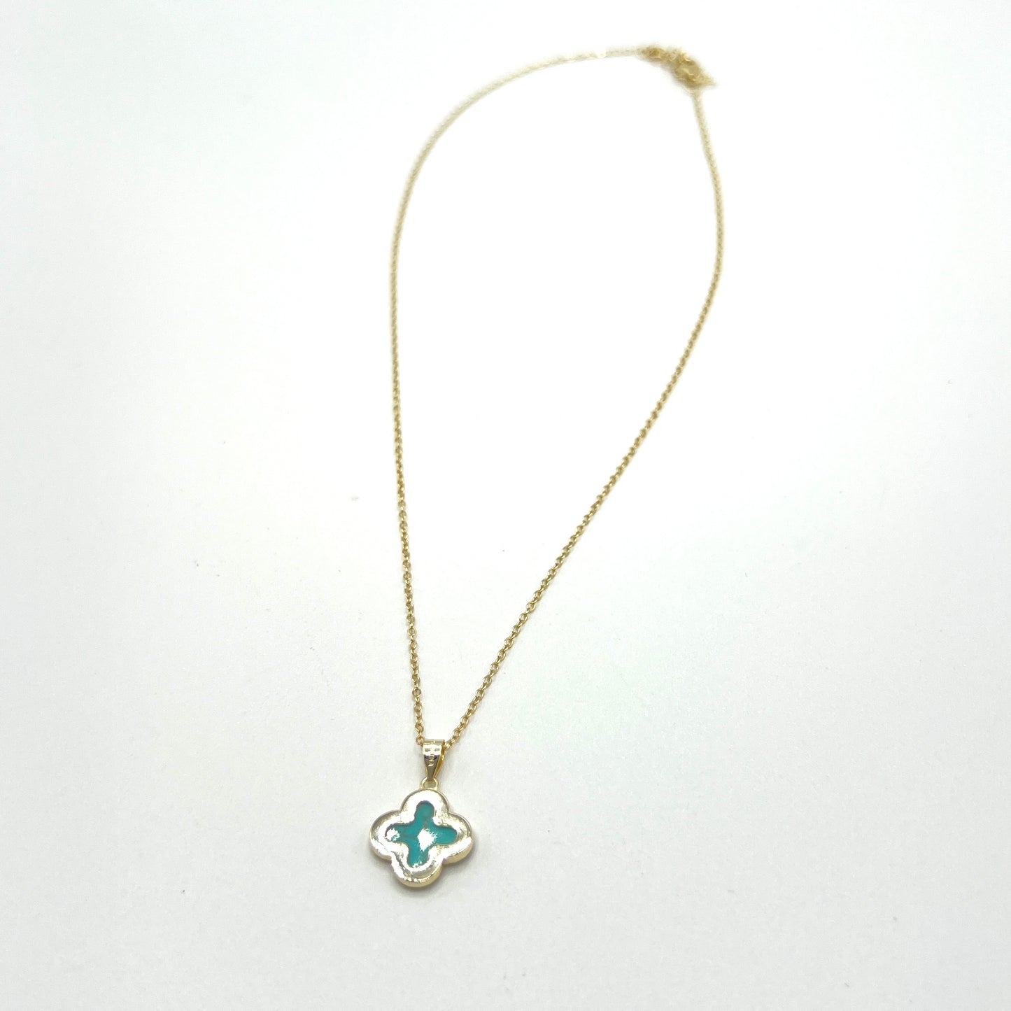 Clover Pave Pendant Gold Necklace in Turquoise Stone