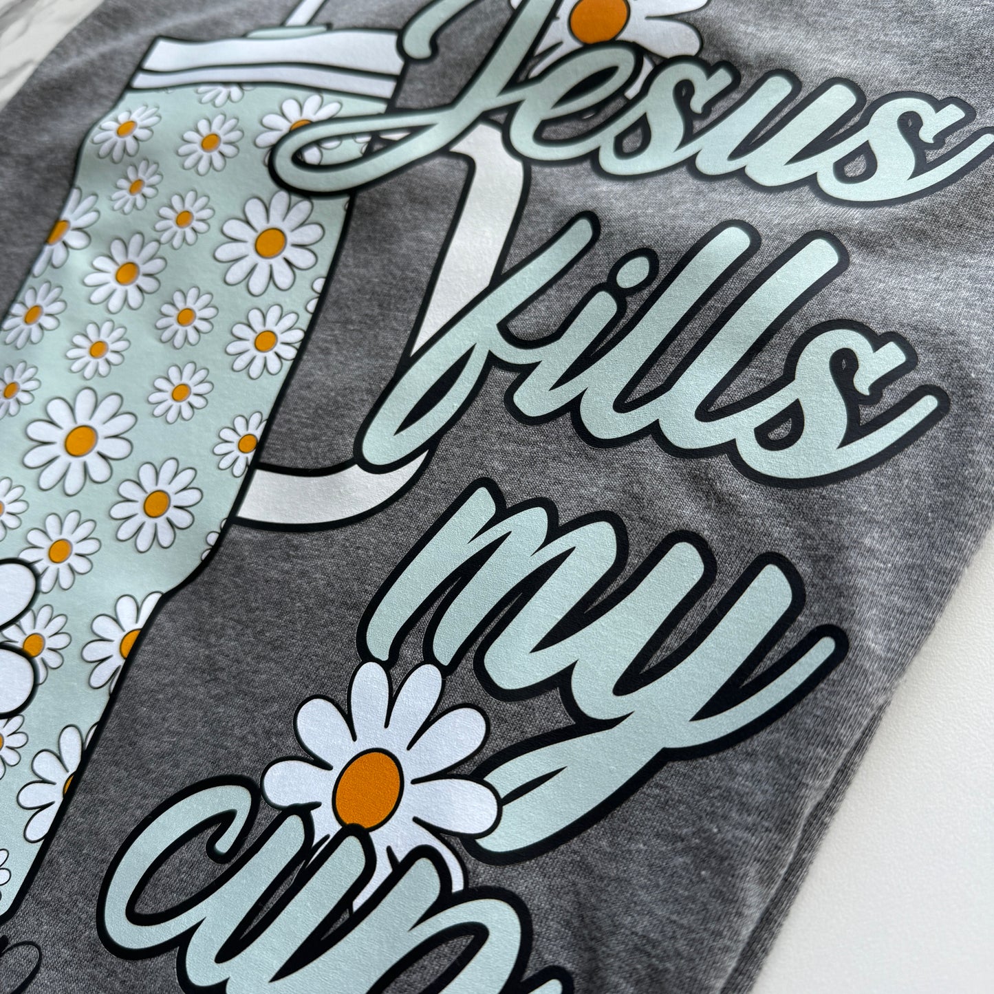 Jesus Fills My Cup Psalm 23:5 Tee in Gray Heather Unisex