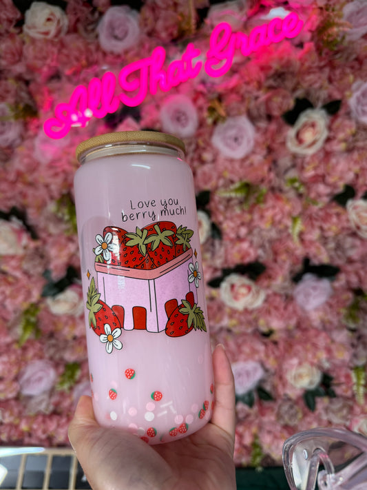 I Love You Berry Much Strawberry and Strawberry Milk Snow Globe Tumbler 16oz