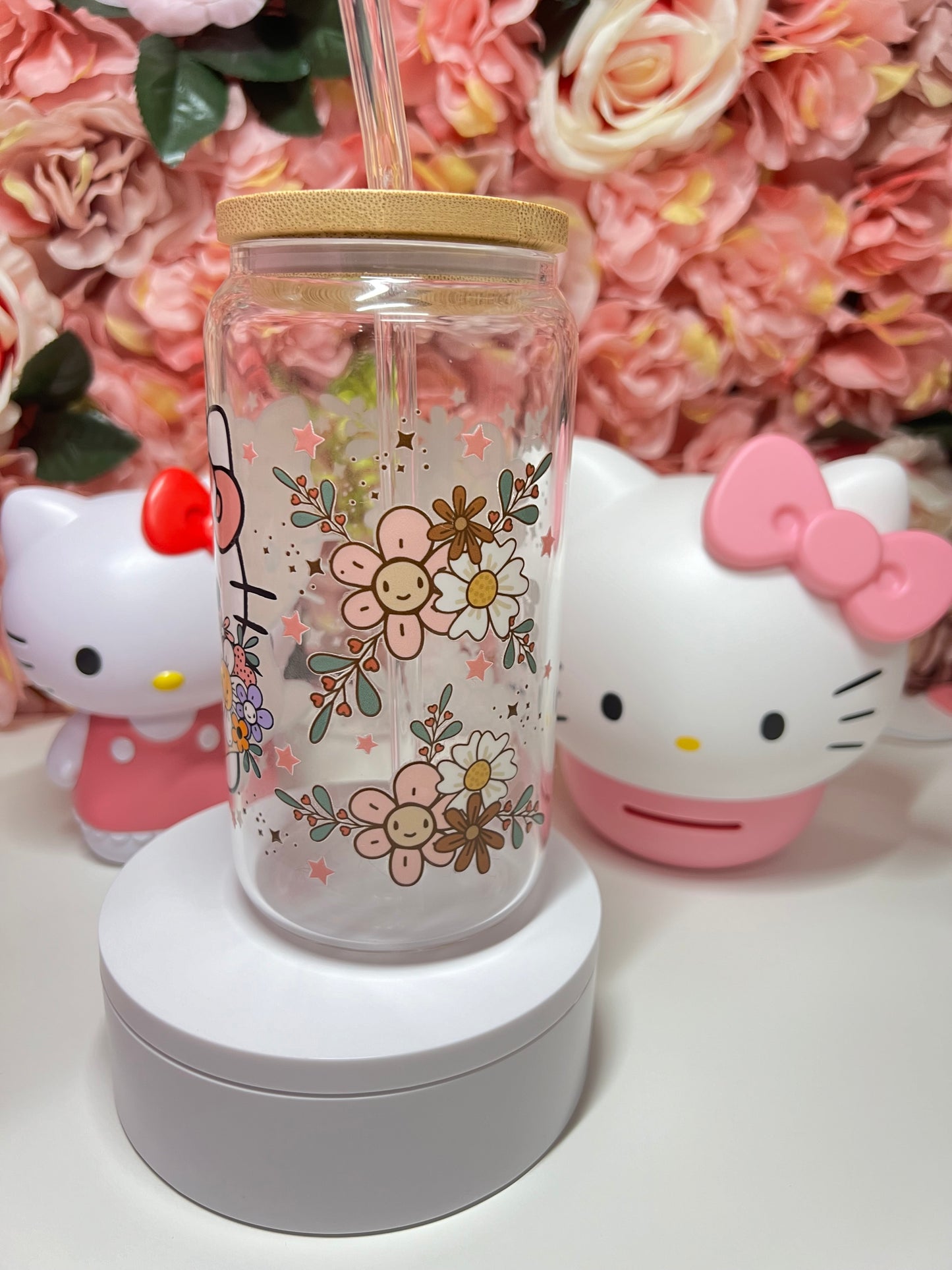 Kitty Spring Floral Glass Libby Cup  16oz