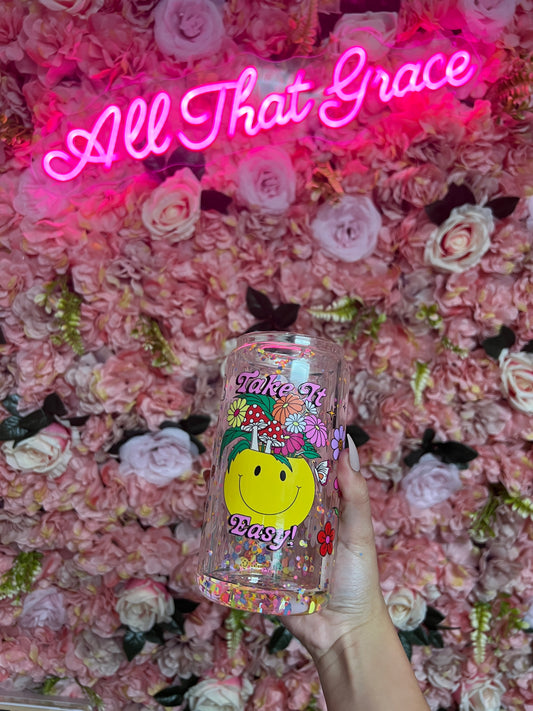 Take It Easy Retro Self Love 16oz Glass Libby Cup
