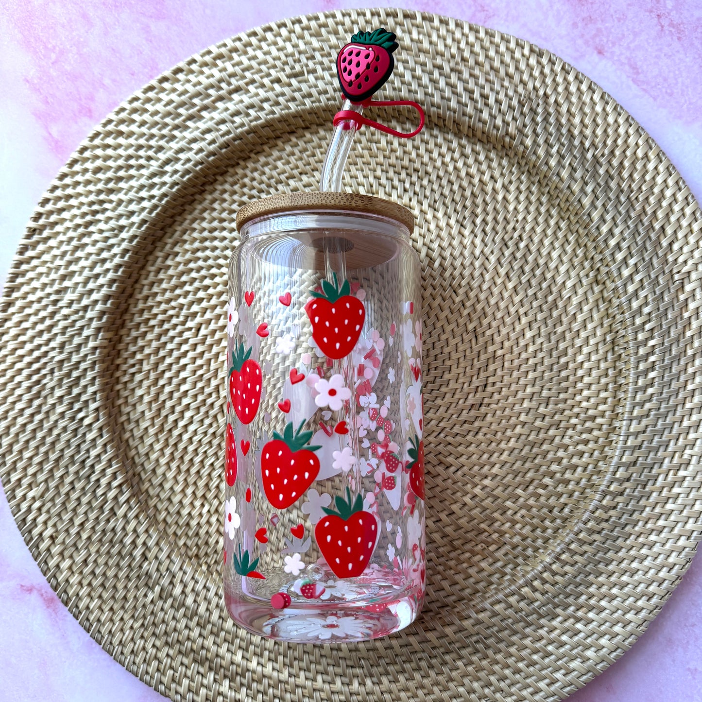 Strawberry Paradise 2nd Edition Snow Globe Tumbler 16oz With Strawberry Straw Cover