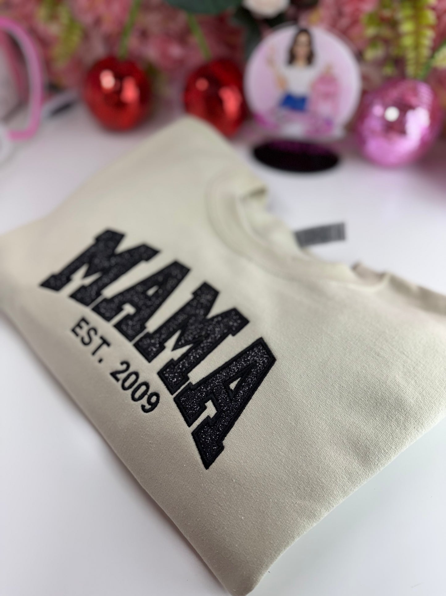 Mama Glitter Appliqué Embroidered Sweater Customizable