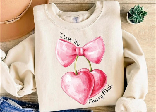 I love you Cherry Much Cream Crewneck Sweater