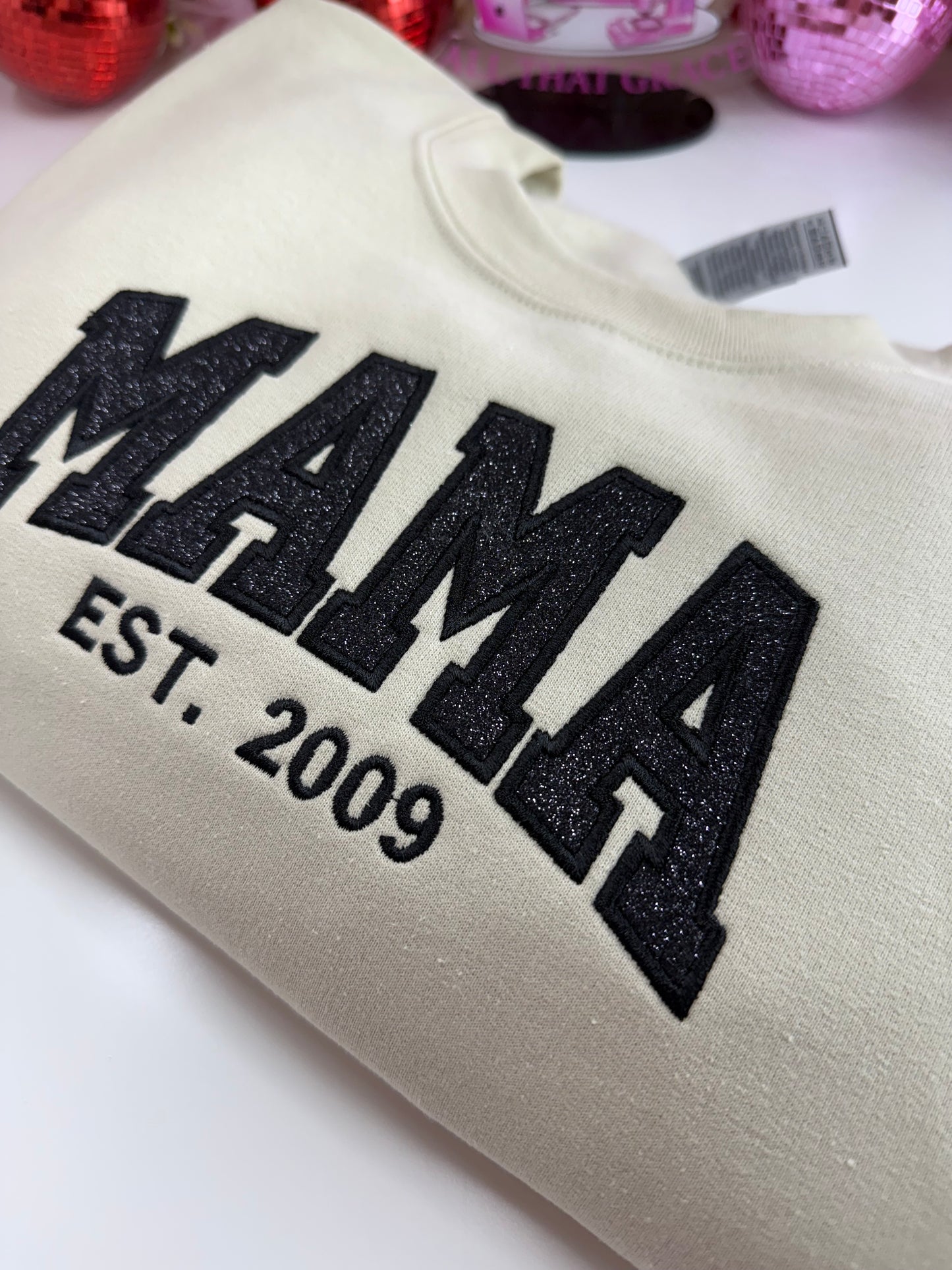 Mama Glitter Appliqué Embroidered Sweater Customizable