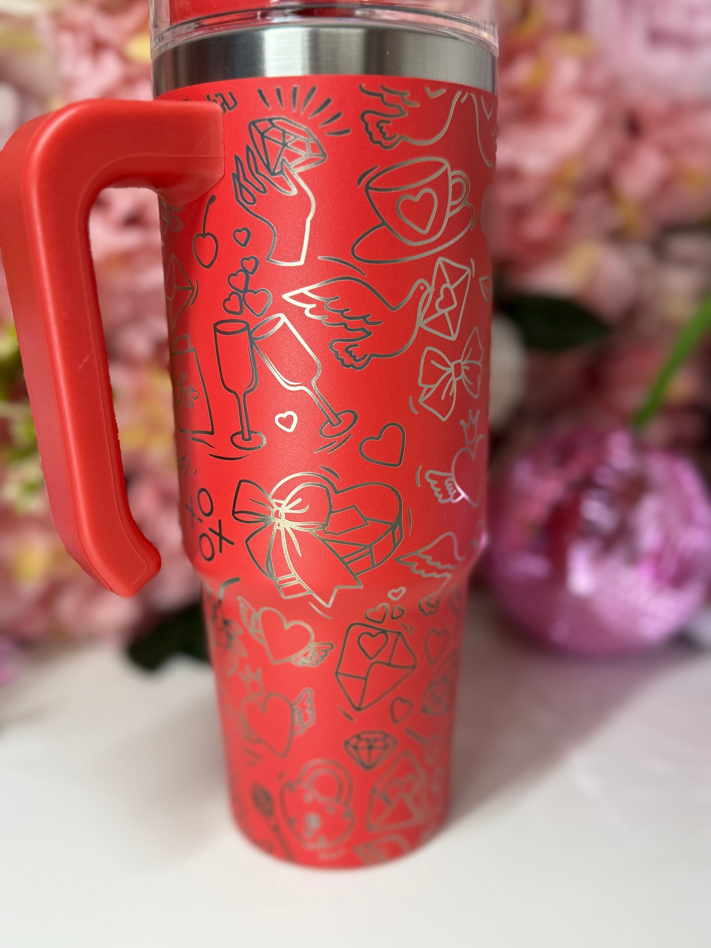 Valentines Love Letter Coquette Cherry Lip Engraved 30oz Red Grippy Tumbler