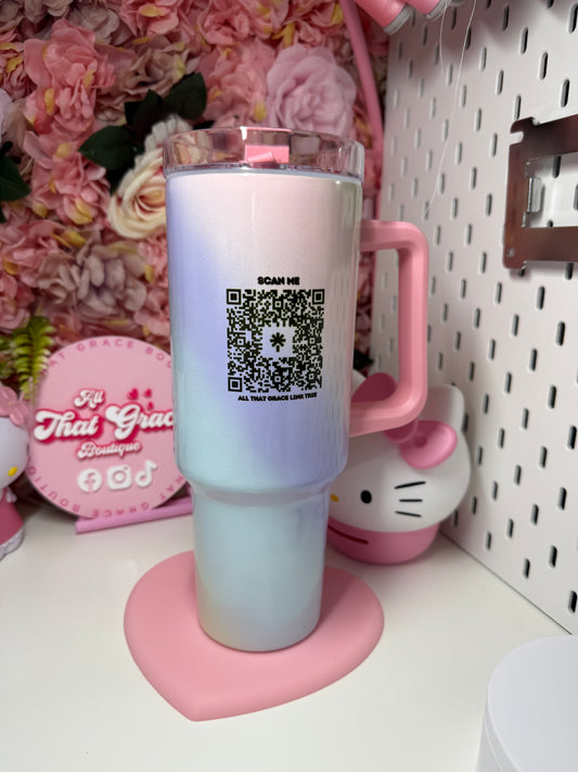 Custom Logo/Qr Code Ombre Glitter 40oz Tumbler With Pink Handle