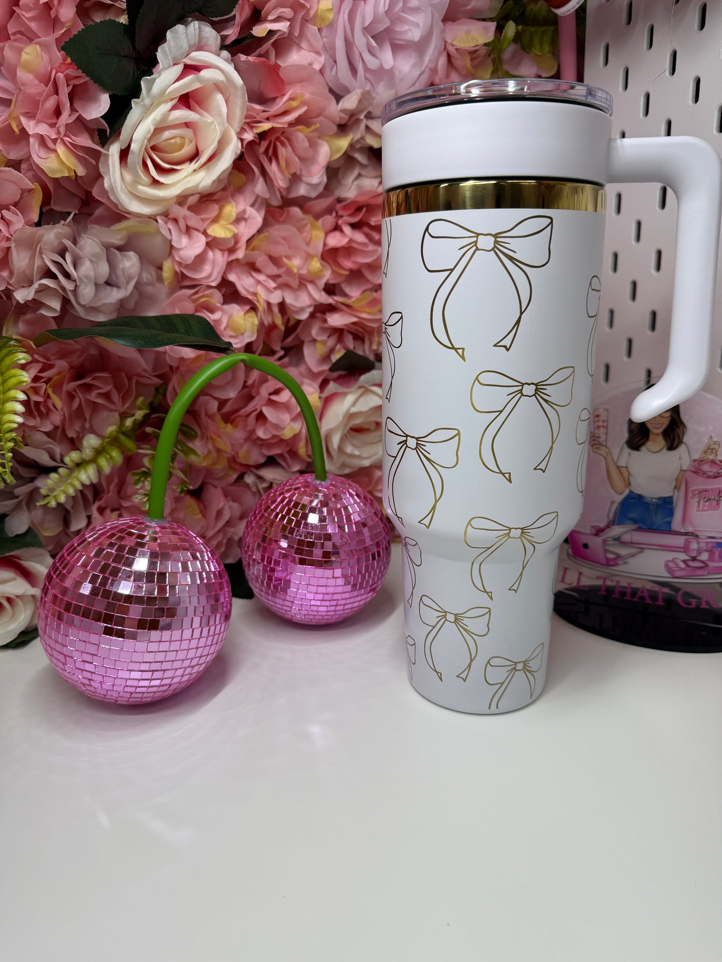 Bow Coquette Engraved Tumbler Gold and White 40oz Available in Different Colors