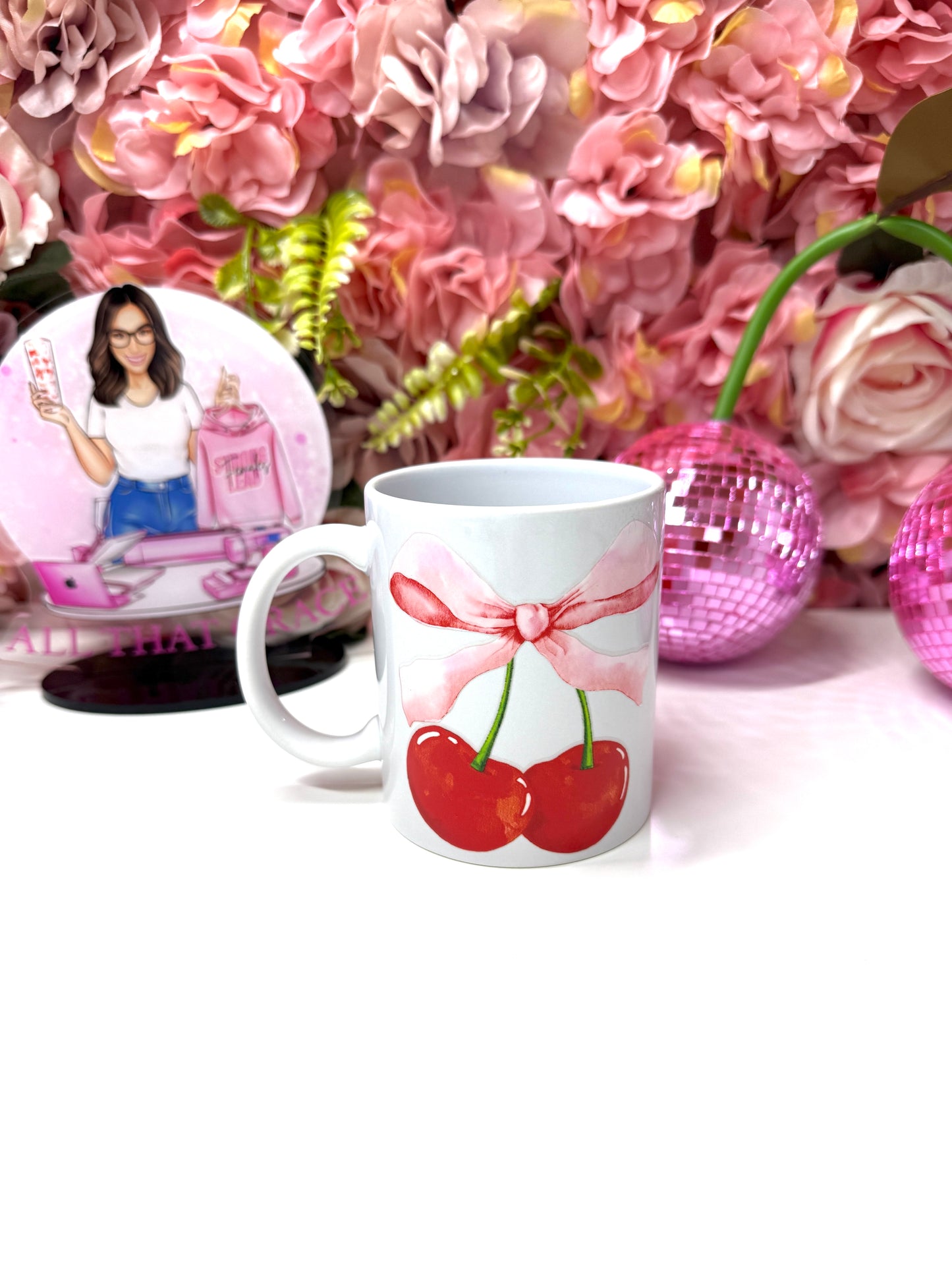 Cherry Bow Coquette Ceramic Coffee Mug 11oz