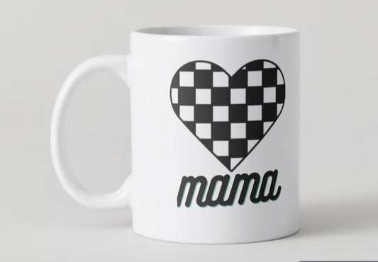 MAMA Checked Heart Ceramic Coffee Mug