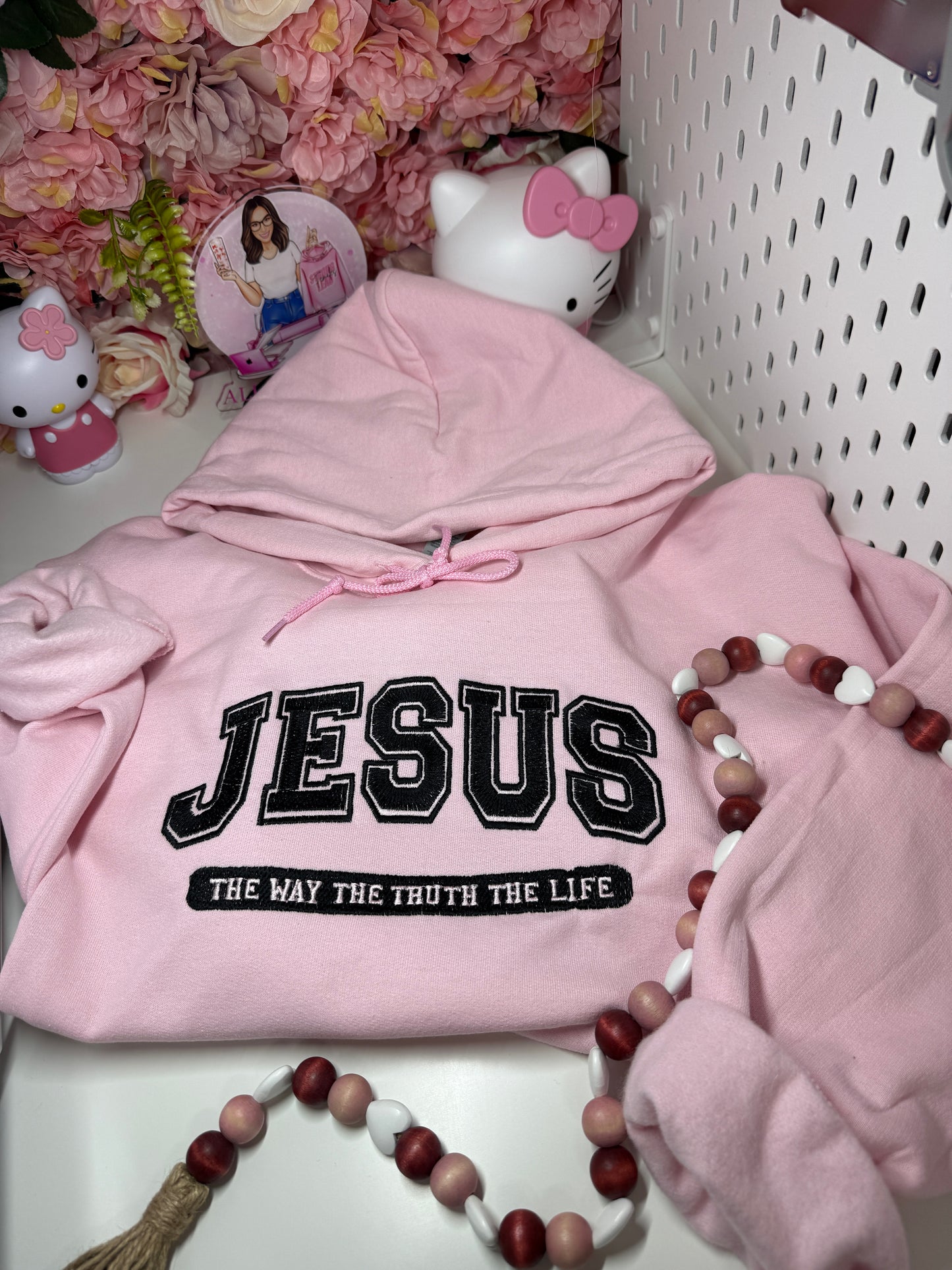 Jesus The Way The Truth The Life Embroidered Hoodie In Pink Unisex Size