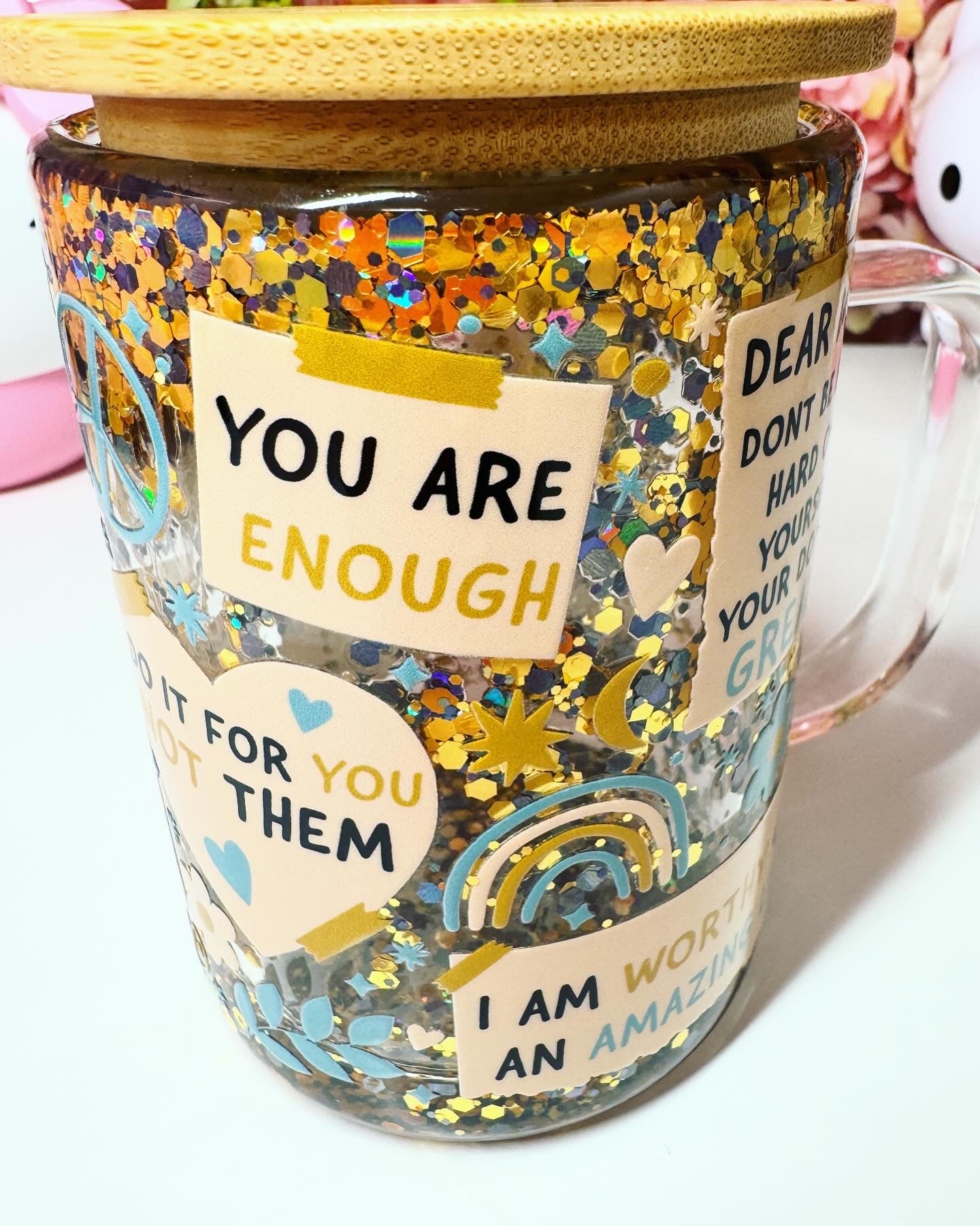 You Are Enough Affirmation Glass Snow Globe Mug 15oz