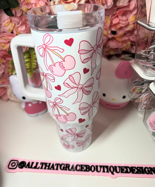 Cherry Coquette Pink Heart 40oz Tumbler