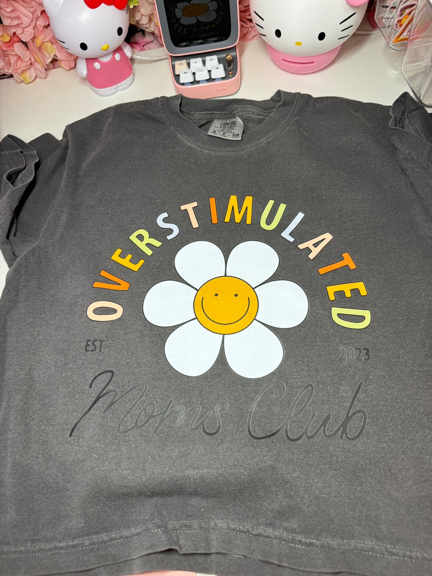 Overstimulated Moms Club Retro Boxy Tee in Gray