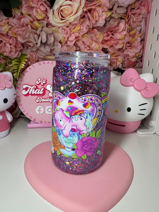 80's Bear Glitter Snow Globe Acrylic Cup