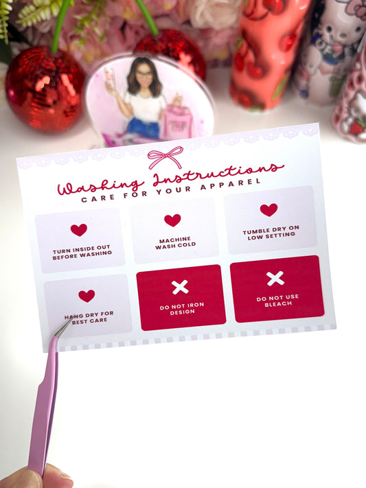 Custom Care Instructions Card 4"x6"