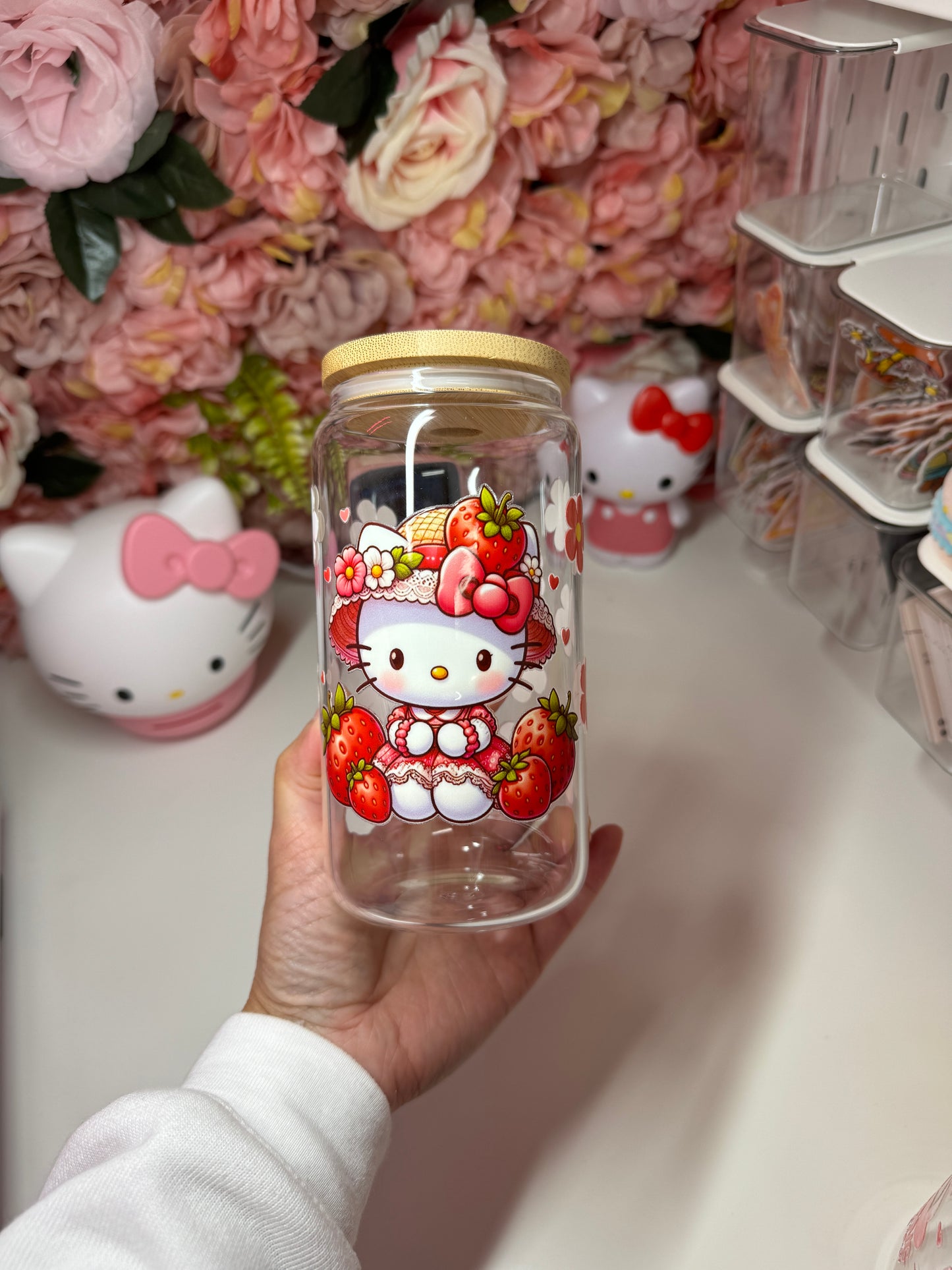 Spring Strawberry Kitty Glass Libby Cup