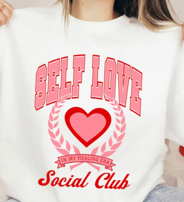 Self Love Social Club Cropped Fleece Hoodie Sweater Red and White