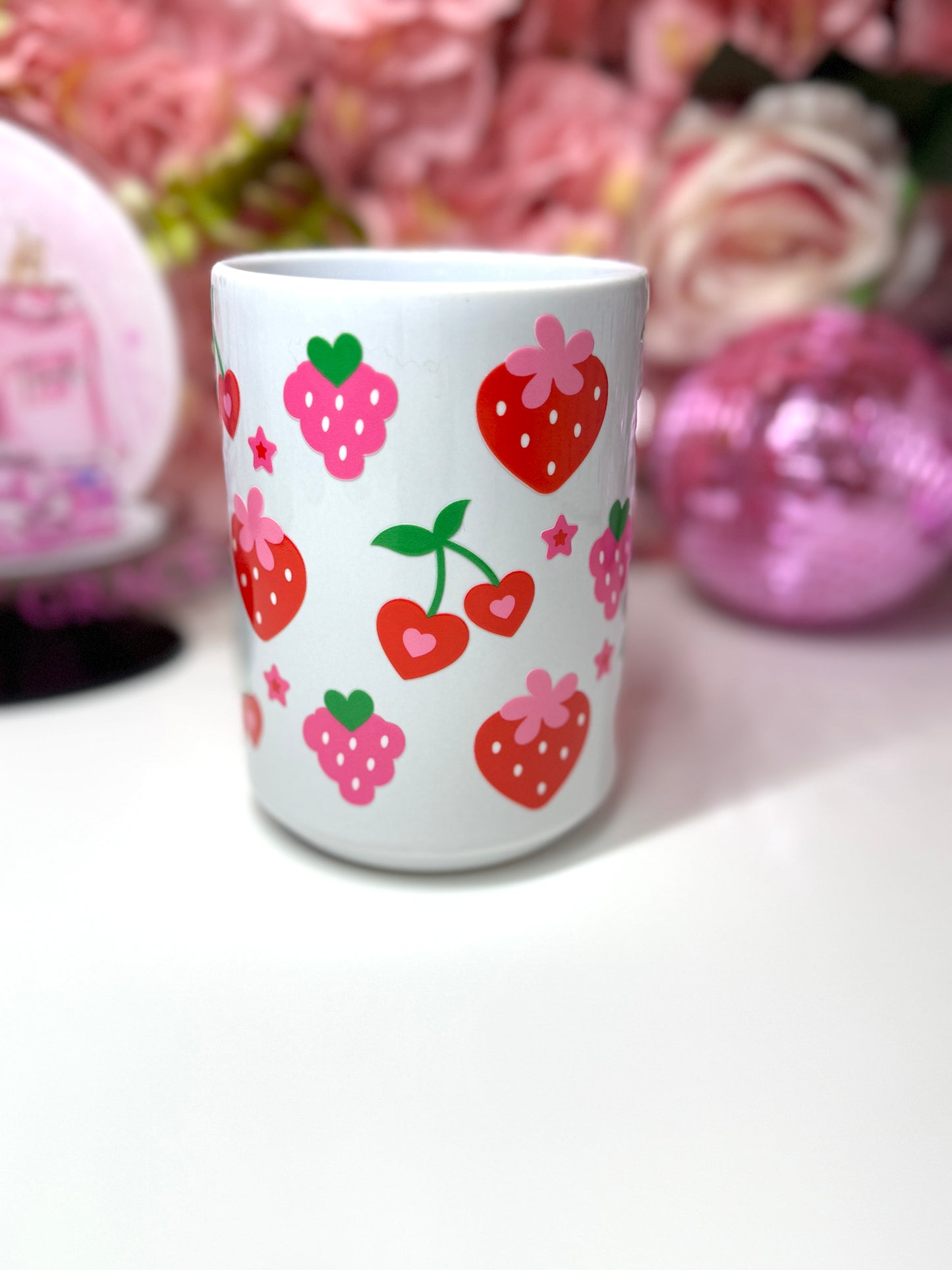 Strawberry Cherry Grape Heart Ceramic Mug 15oz