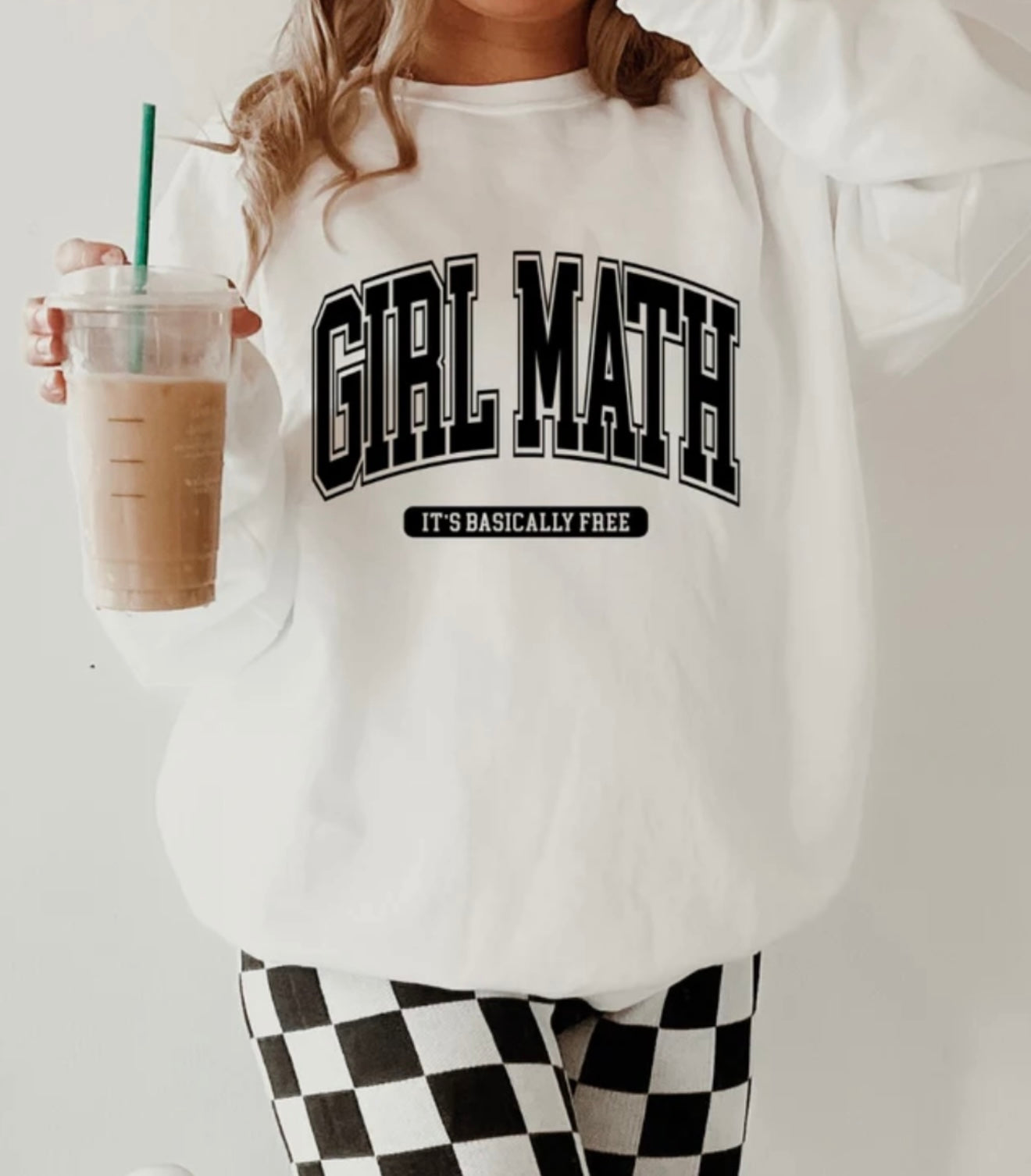 Girl Math It's Basically Free Unisex Crewneck Sweatshirt in White