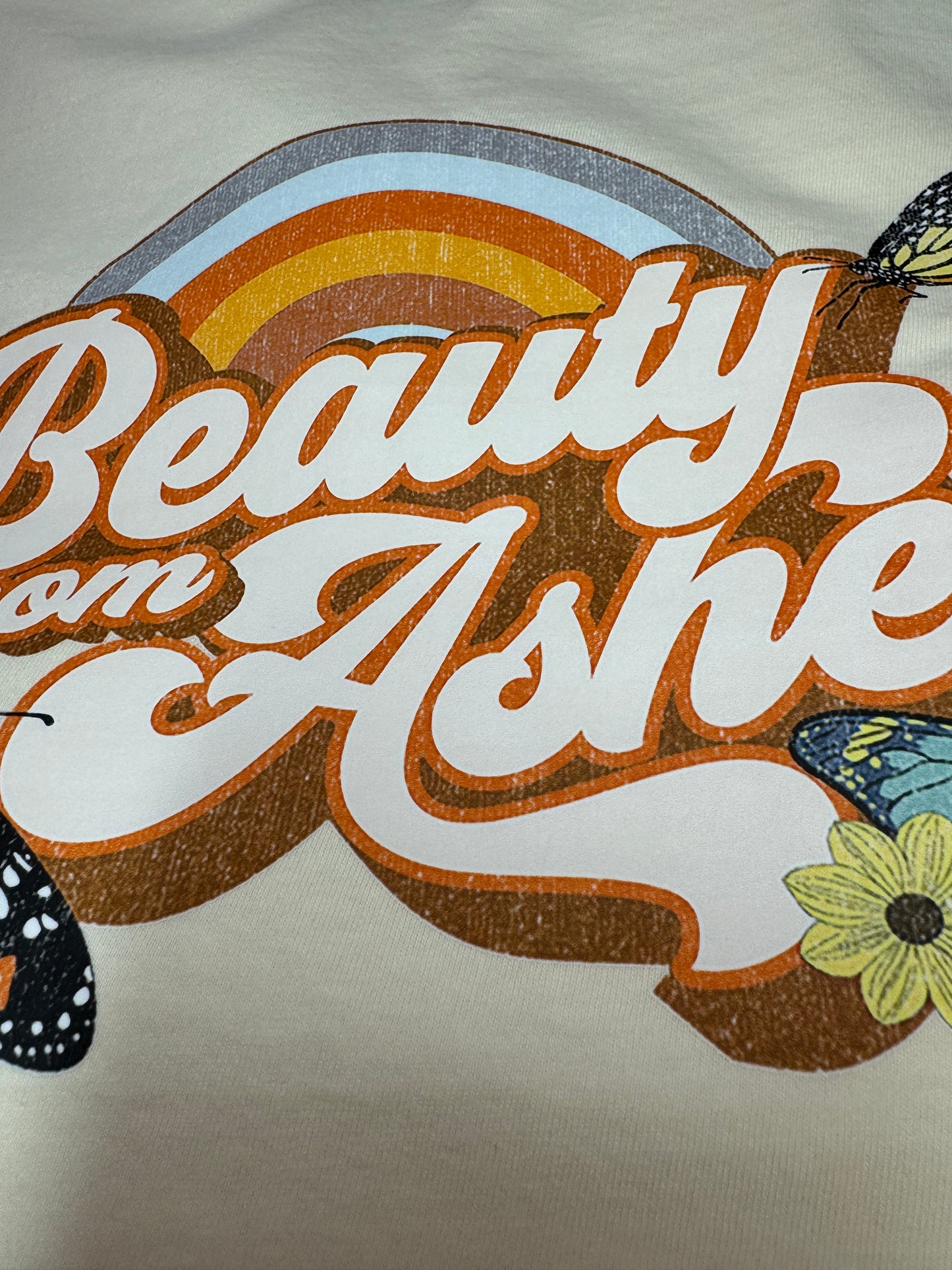 Beauty From Ashes Bible Verse Boho Butterfly Boxy Fit Tee in Ivory