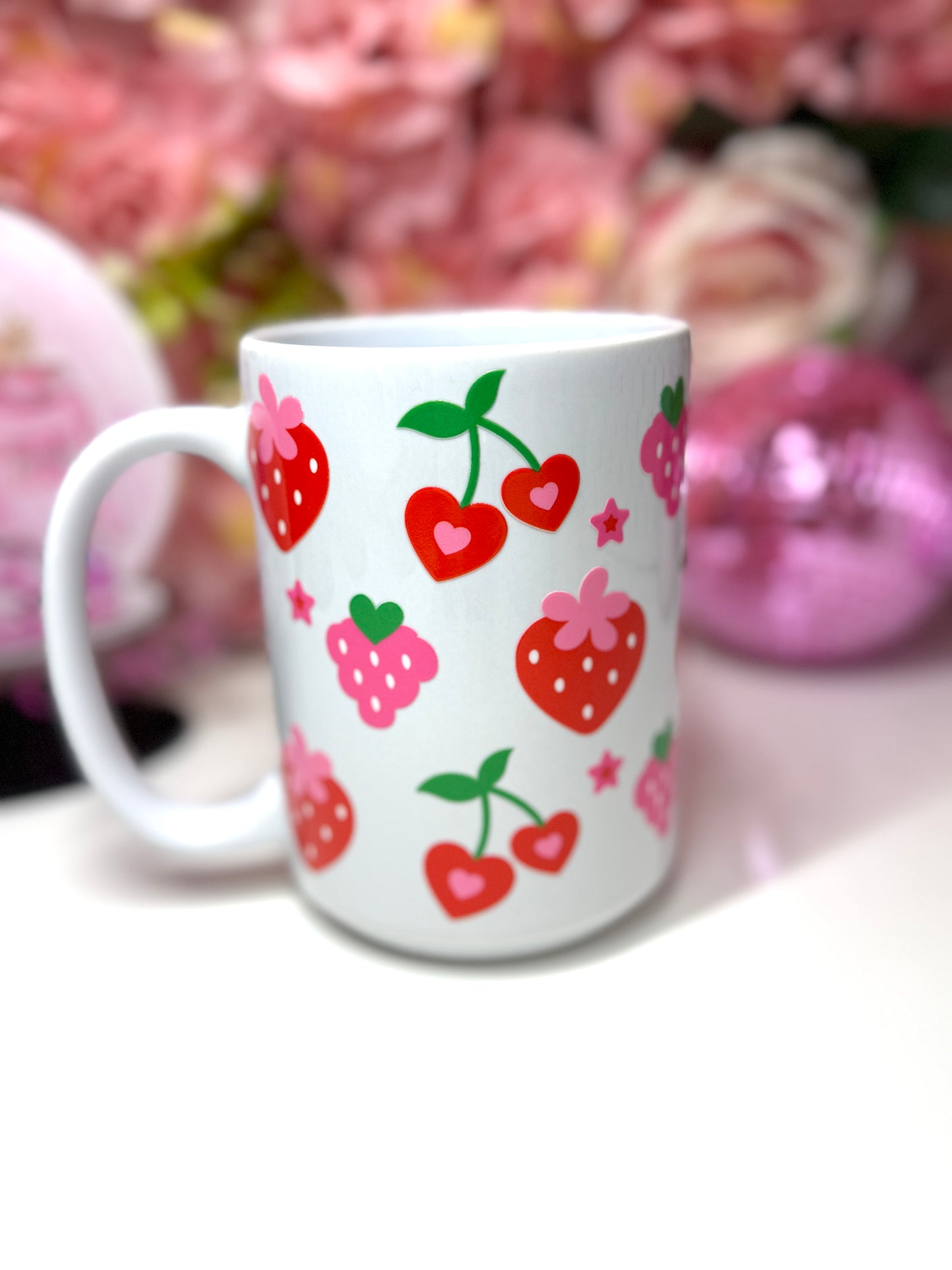 Strawberry Cherry Grape Heart Ceramic Mug 15oz