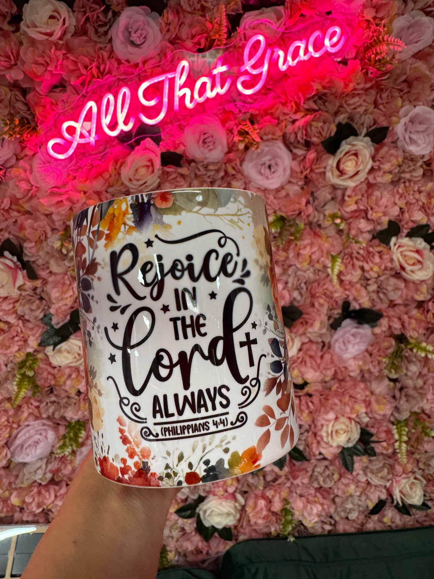 Rejoice in The Lord Always Philippians 4:41 Floral Bible Verse 11oz Mug