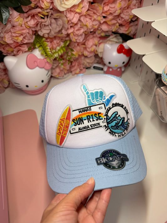 Summer, Surfing One of a Kind Trucker Hat in Blue