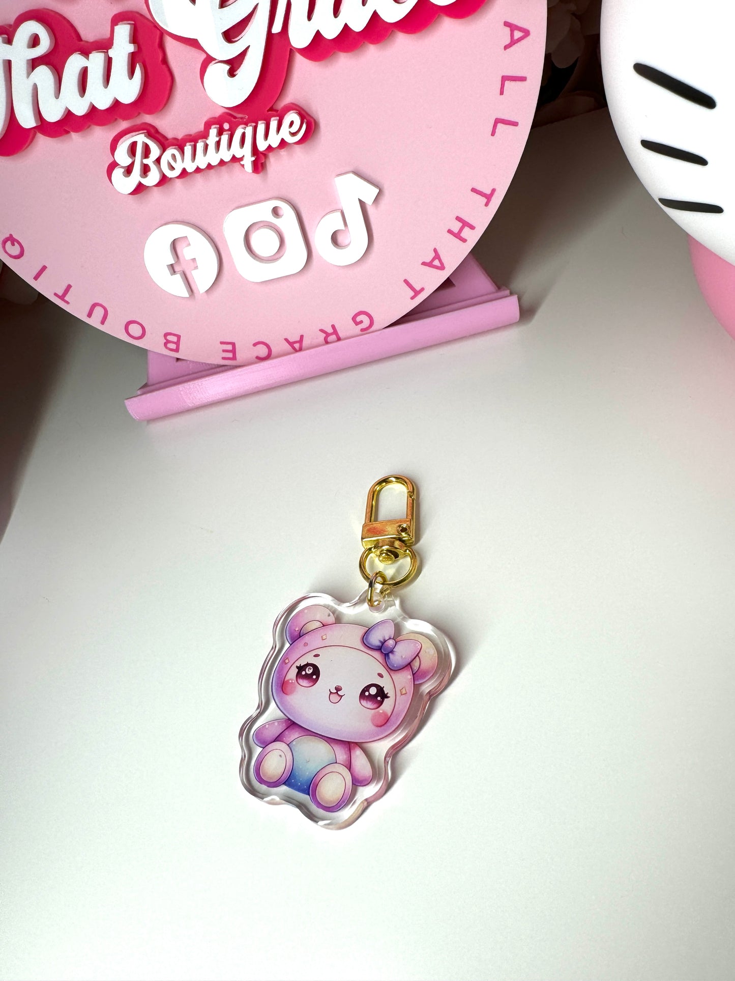 Kawaii Pink Bear Acrylic Keychain