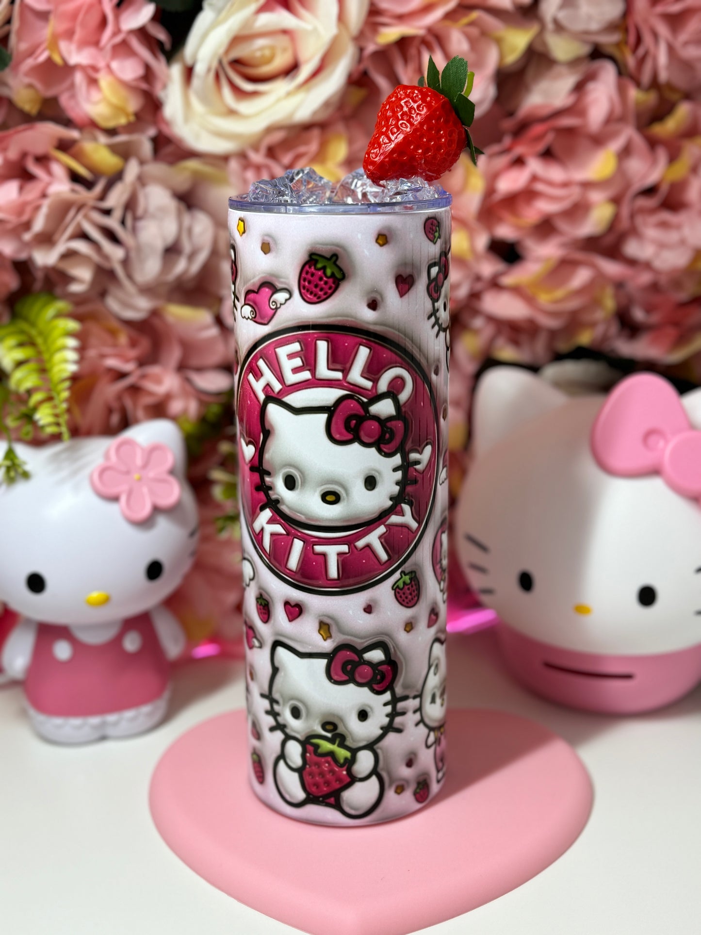 Kitty Strawberry 3D 20oz Skinny Tumbler W/Strawberry & Ice Top