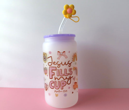 Jesus Fills My Cup Psalms 23:5 Retro Pastel Frosted Spring Libby Cup 16oz