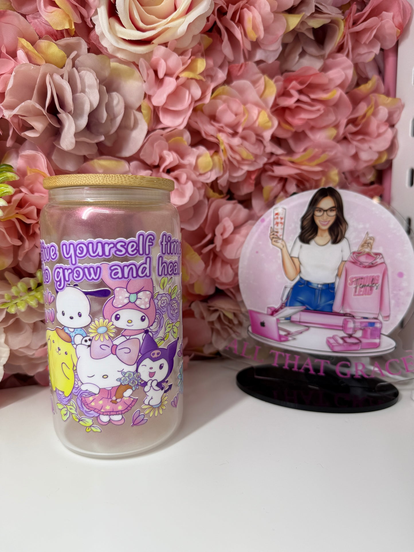 Give Yourself Time to Grow and Heal Kawaii 16oz Shimmer Libby Cup