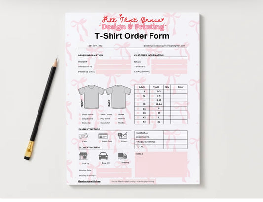 Custom Tee Shirt Order Form Notepad