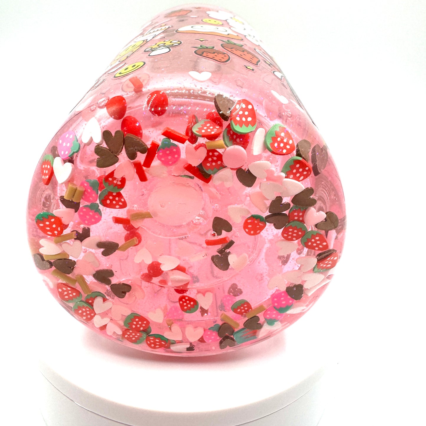 Retro Flower, Strawberry and Coffee Pink Filled Snow Globe 20oz Glass Libby Cup