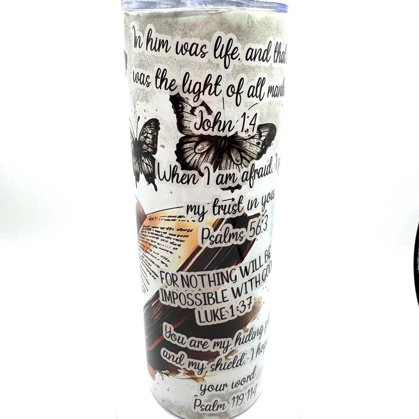 Butterfly and Bible Verse 20oz Stainless Steel Tumbler Christian and Faith