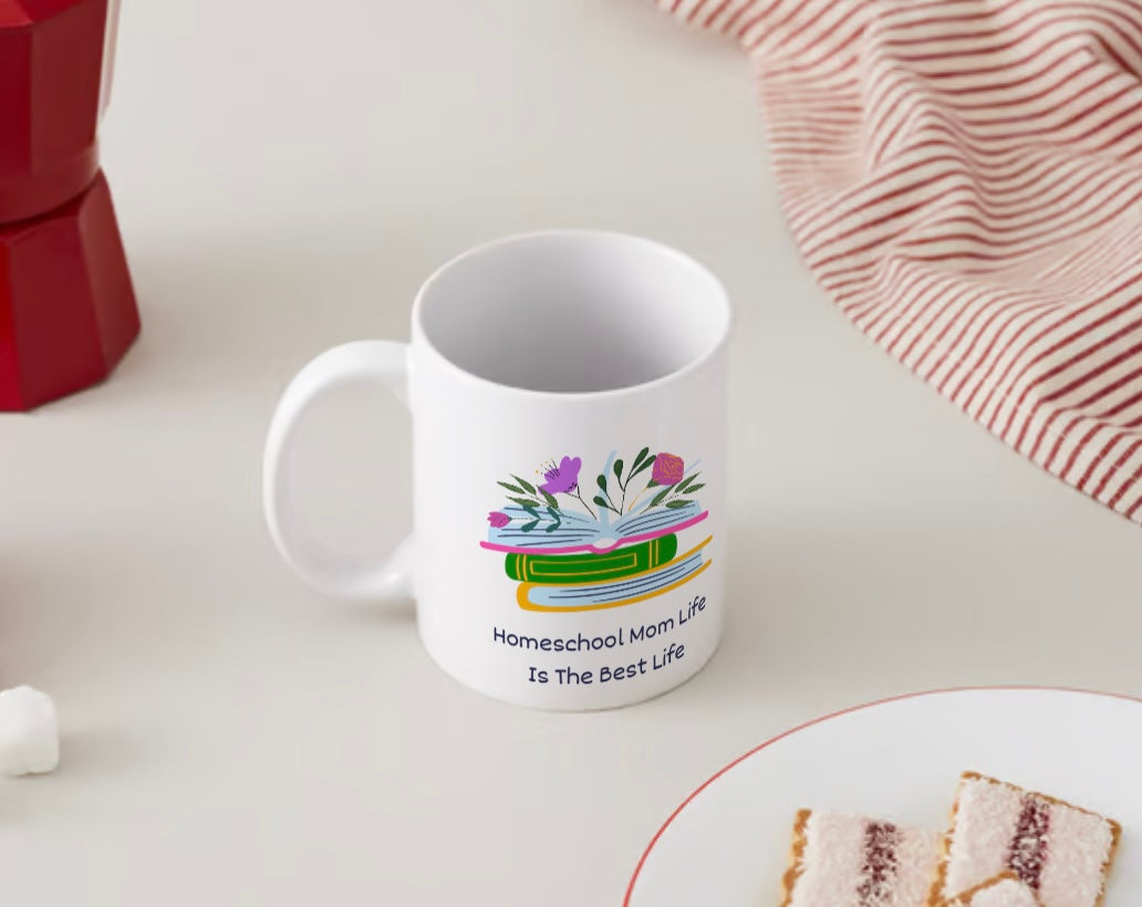 Homeschool Mom Life is The Best Life Book and Floral Ceramic Mug