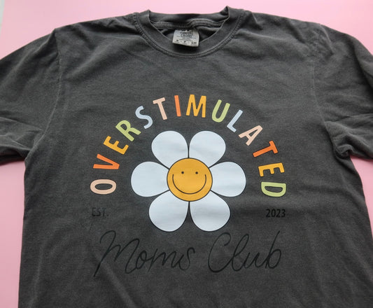 Overstimulated Moms Club Retro Boxy Tee in Gray