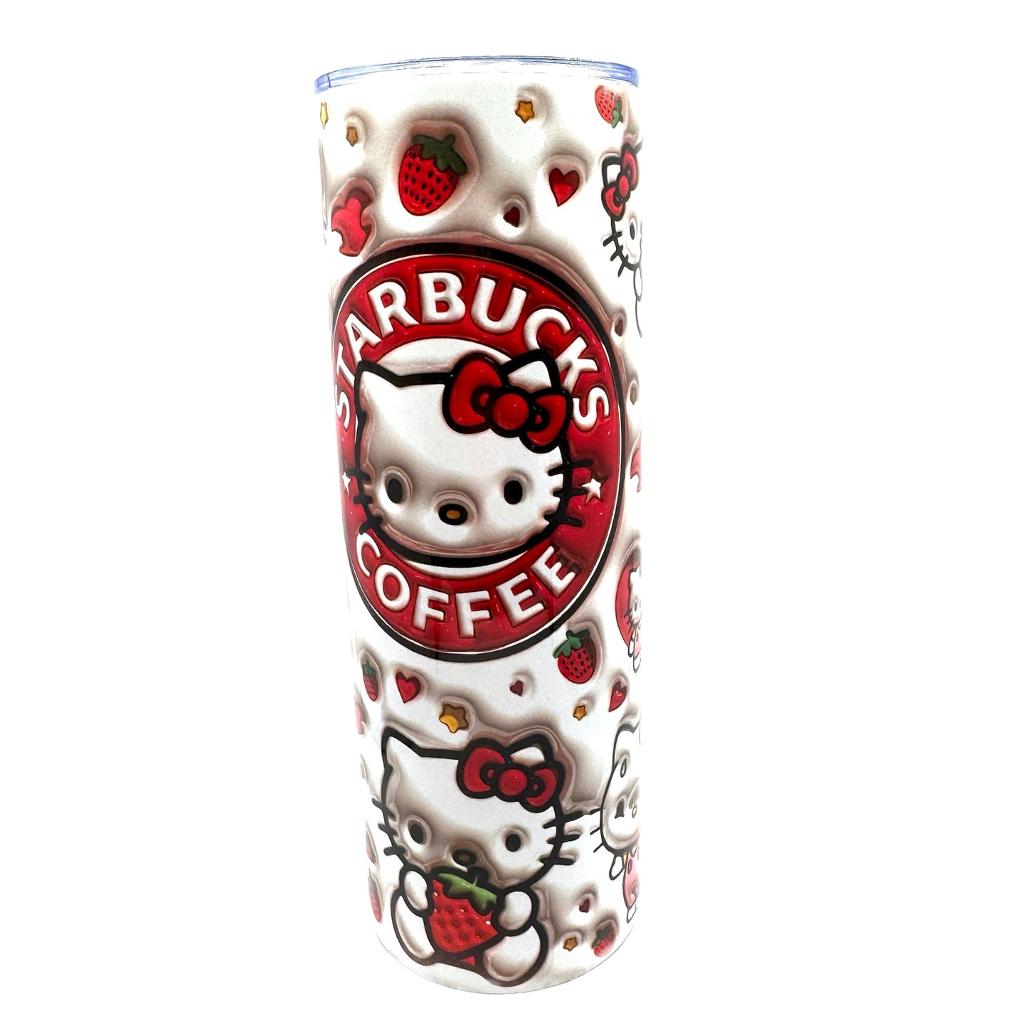 Cat, Strawberry Starbucks Dupe 3D Stainless Steel Tumbler Cup 20oz Skinny
