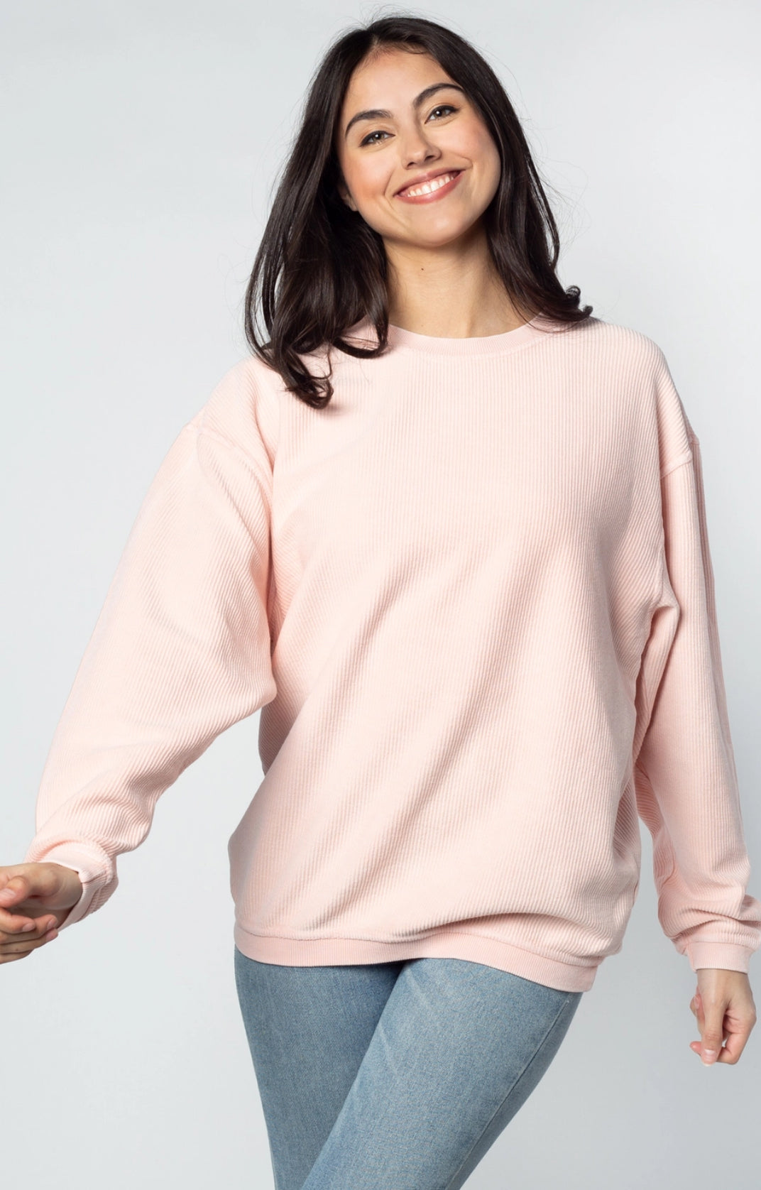 Chosen Embroidered Corded Crew Pullover in Pink