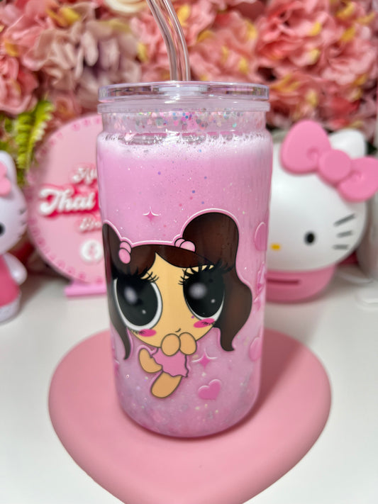 Soft Girl Era Coquette Bow Puff Acrylic Glitter Snow Globe Cup