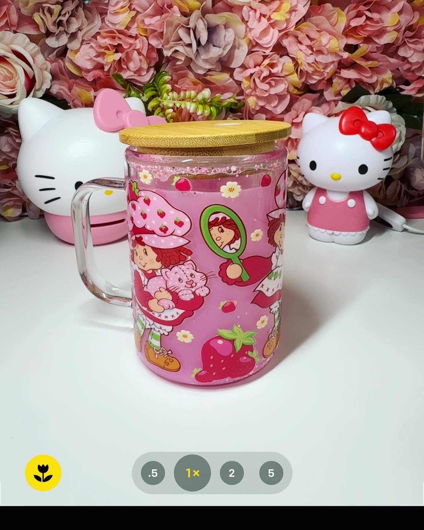 Strawberry Snow Globe Glass Coffee Mug 15oz