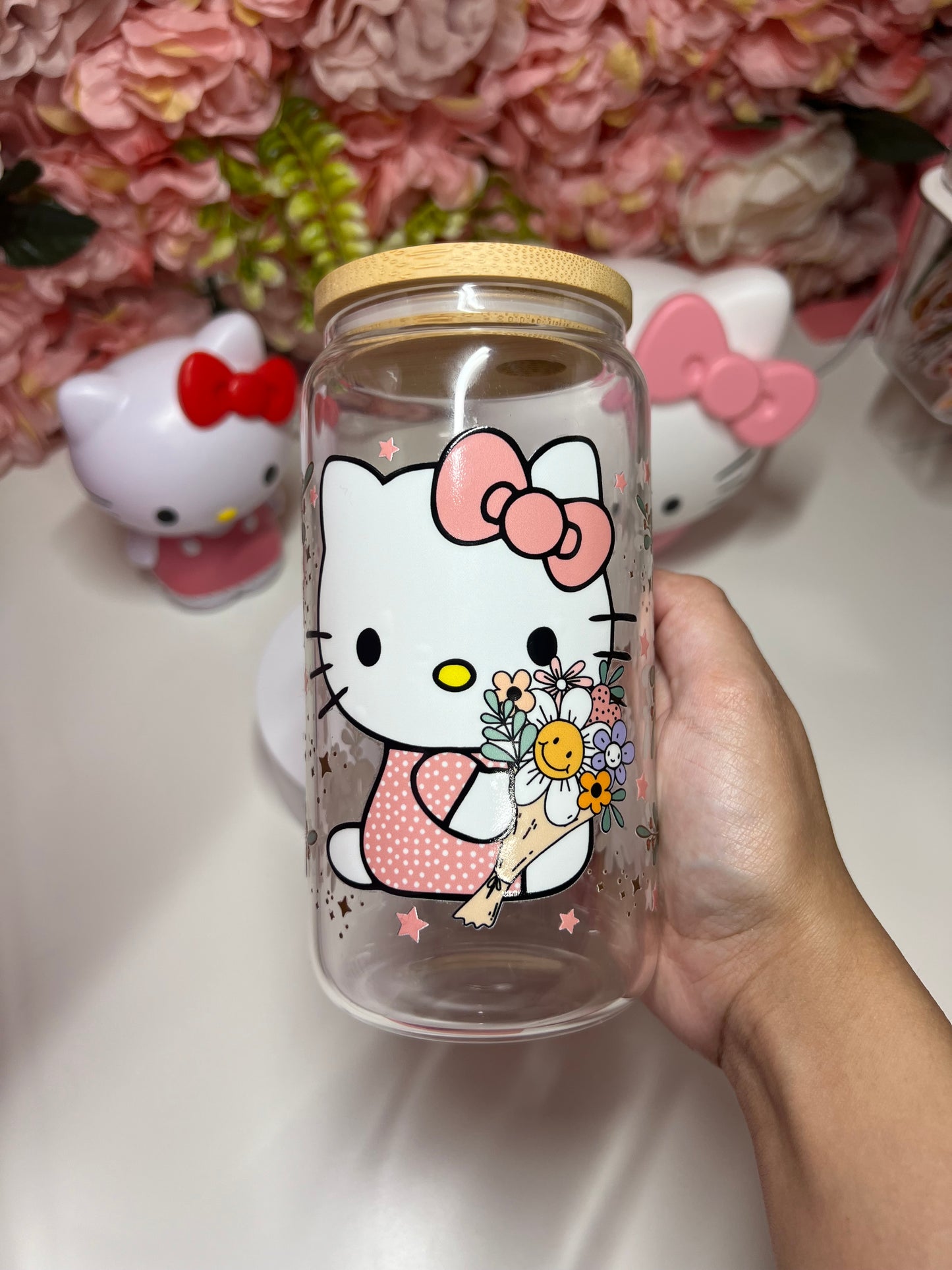 Kitty Spring Floral Glass Libby Cup  16oz