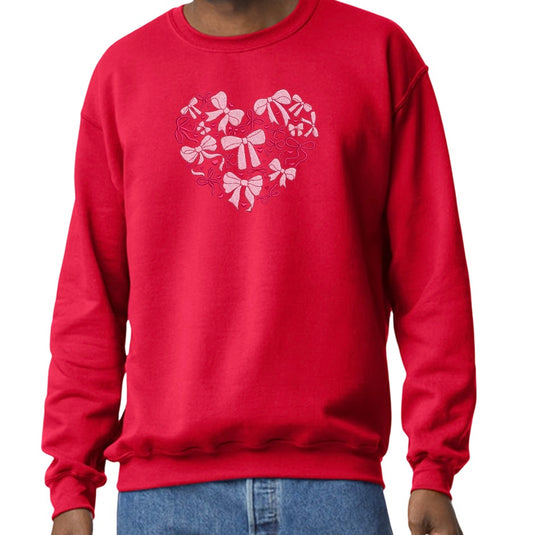 Heart Shaped Bow Embroidered Crewneck Sweater In Red