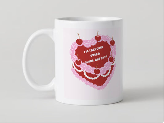 I'll Take Cake Over A Flare, Anyday Chronic Illness Coquette Cake Ceramic Mug