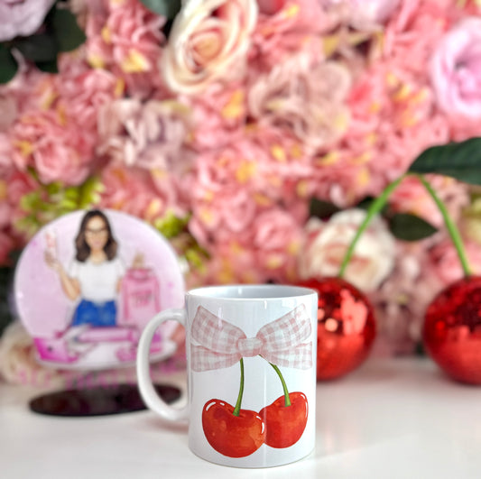 Cherry Gingham Bow Spring Ceramic Mug