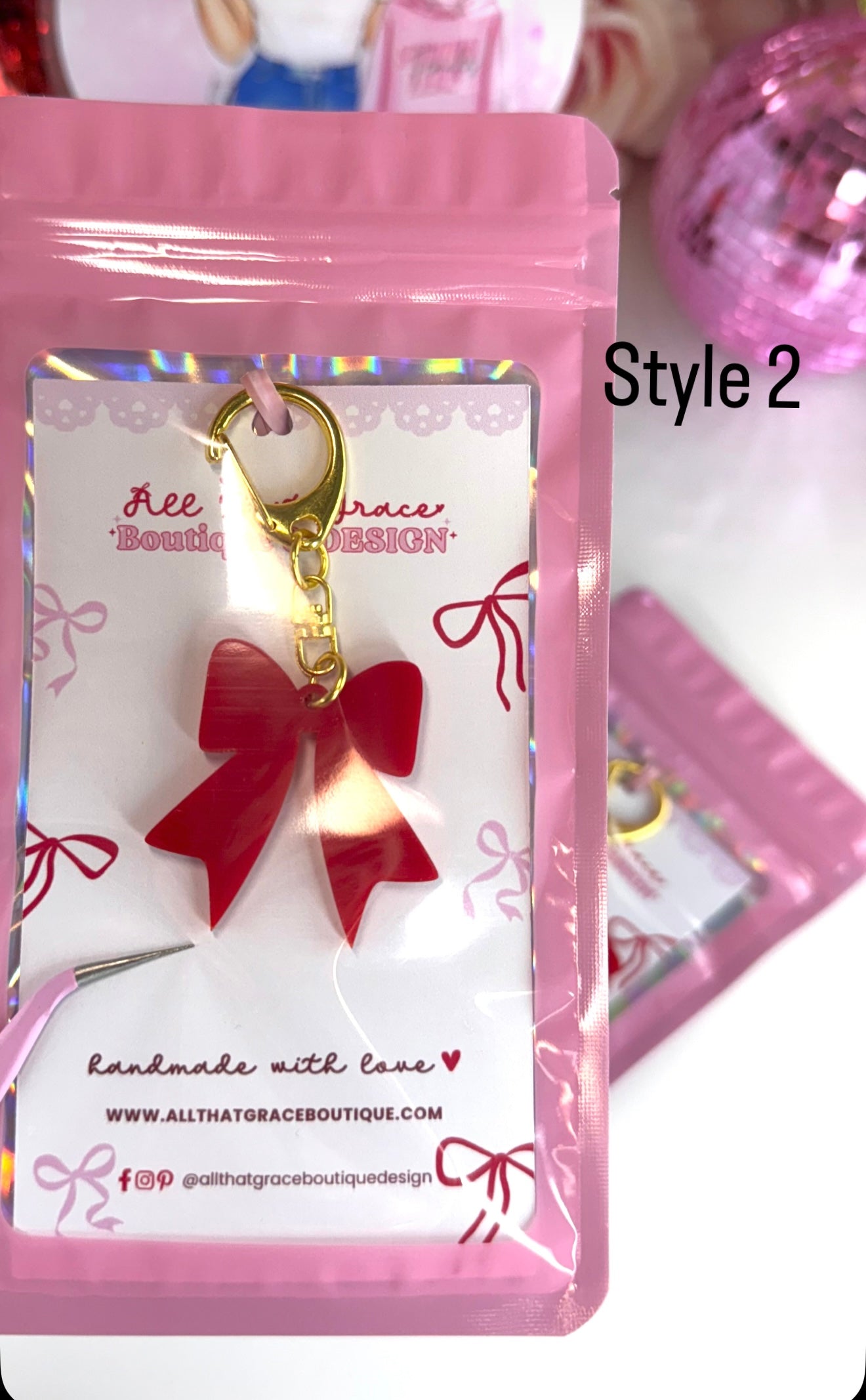 Red Acrylic Bow Keychain with Gold Hardware