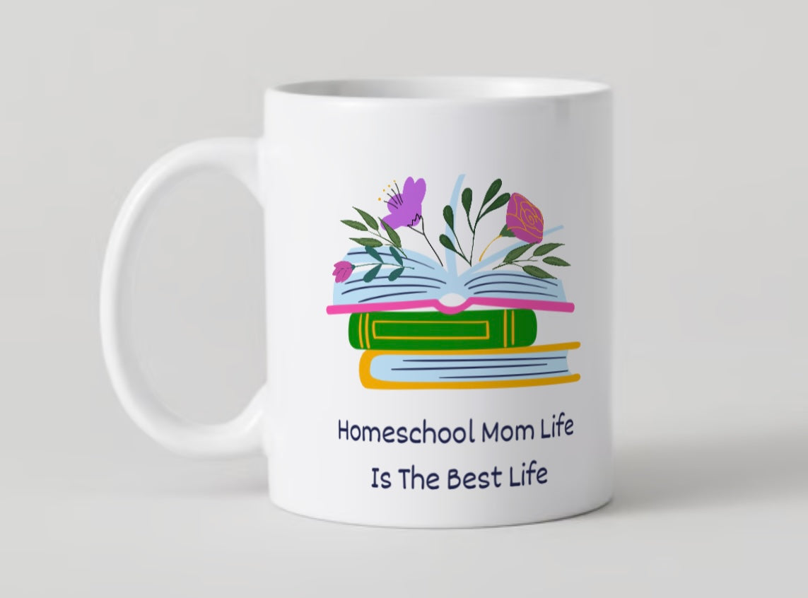 Homeschool Mom Life is The Best Life Book and Floral Ceramic Mug