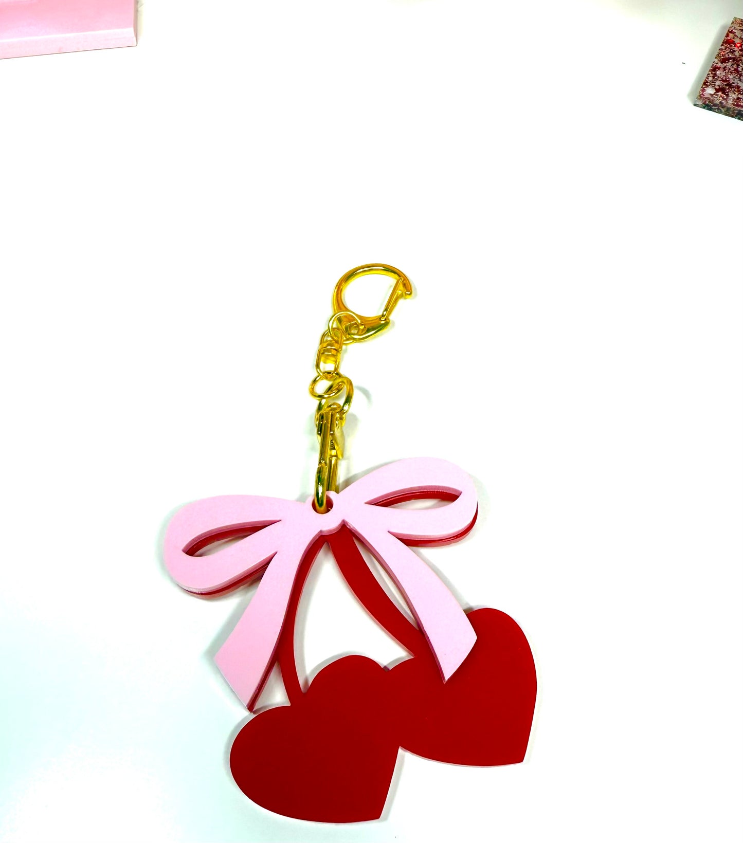 Heart Cherry Bow Coquette Acrylic Keychain