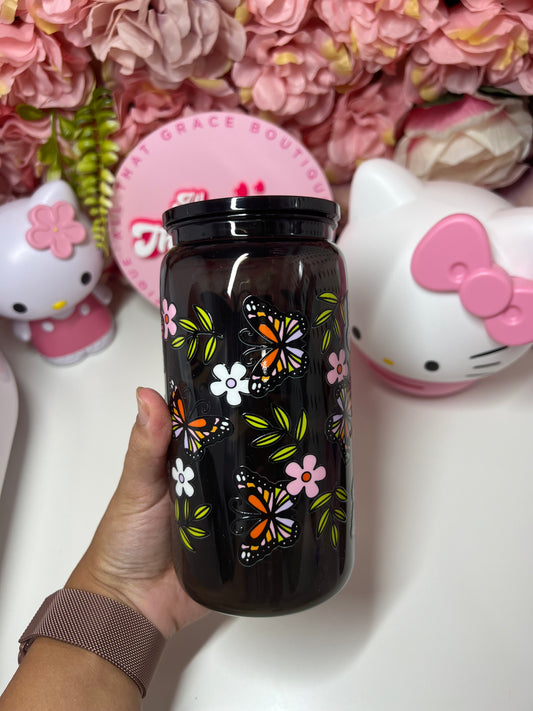 Butterfly Floral Black Clear Jelly Acrylic Cup