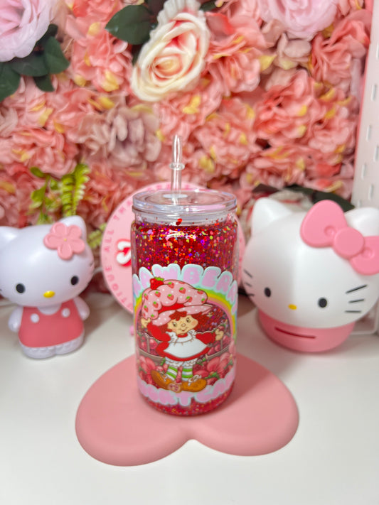 Strawberry Glitter Acrylic Snow Globe Cup